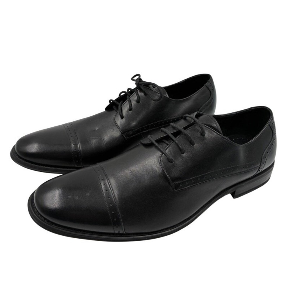 Asher Green Mens Black Cap Toe Oxford Dress Shoes Genuine Leather Size 11 READ